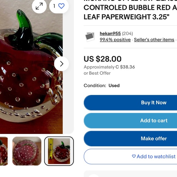 🍎 MURANO Glass, Apple Paperweight, pristine used condition - Picture 3 of 16